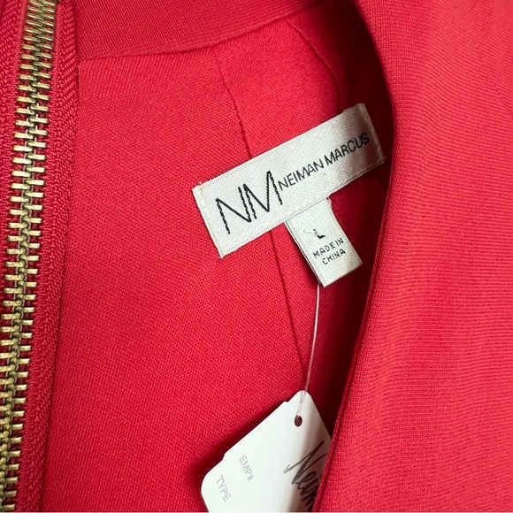 NWT!! Neiman Marcus Women's Red V-Neck Cap Sleeve Midi Dress Size L Gold Zipper - Picture 8 of 16